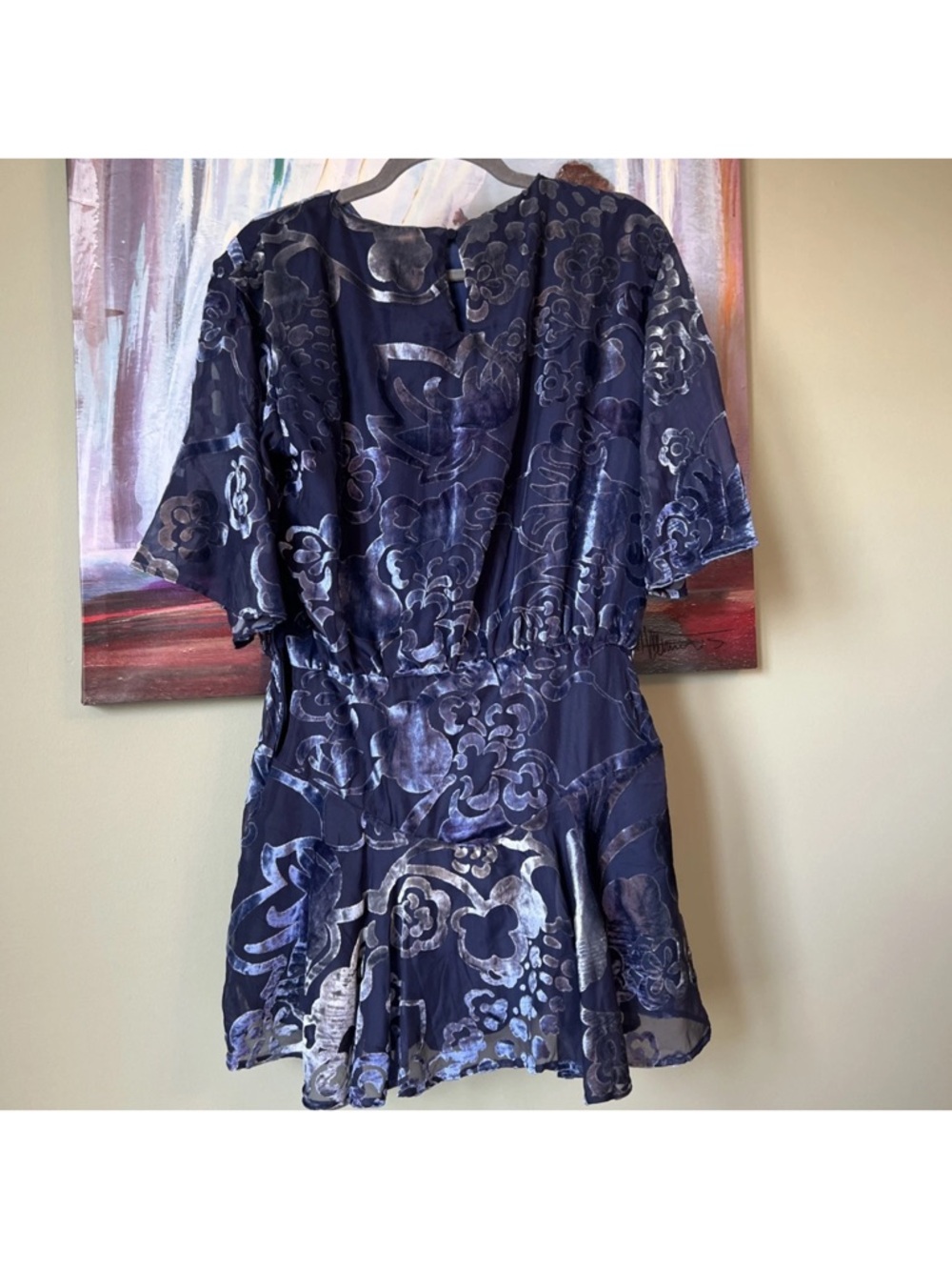 Free People Manuka Burnout Mini Navy Velvet Texture Dress - Picture 8 of 14